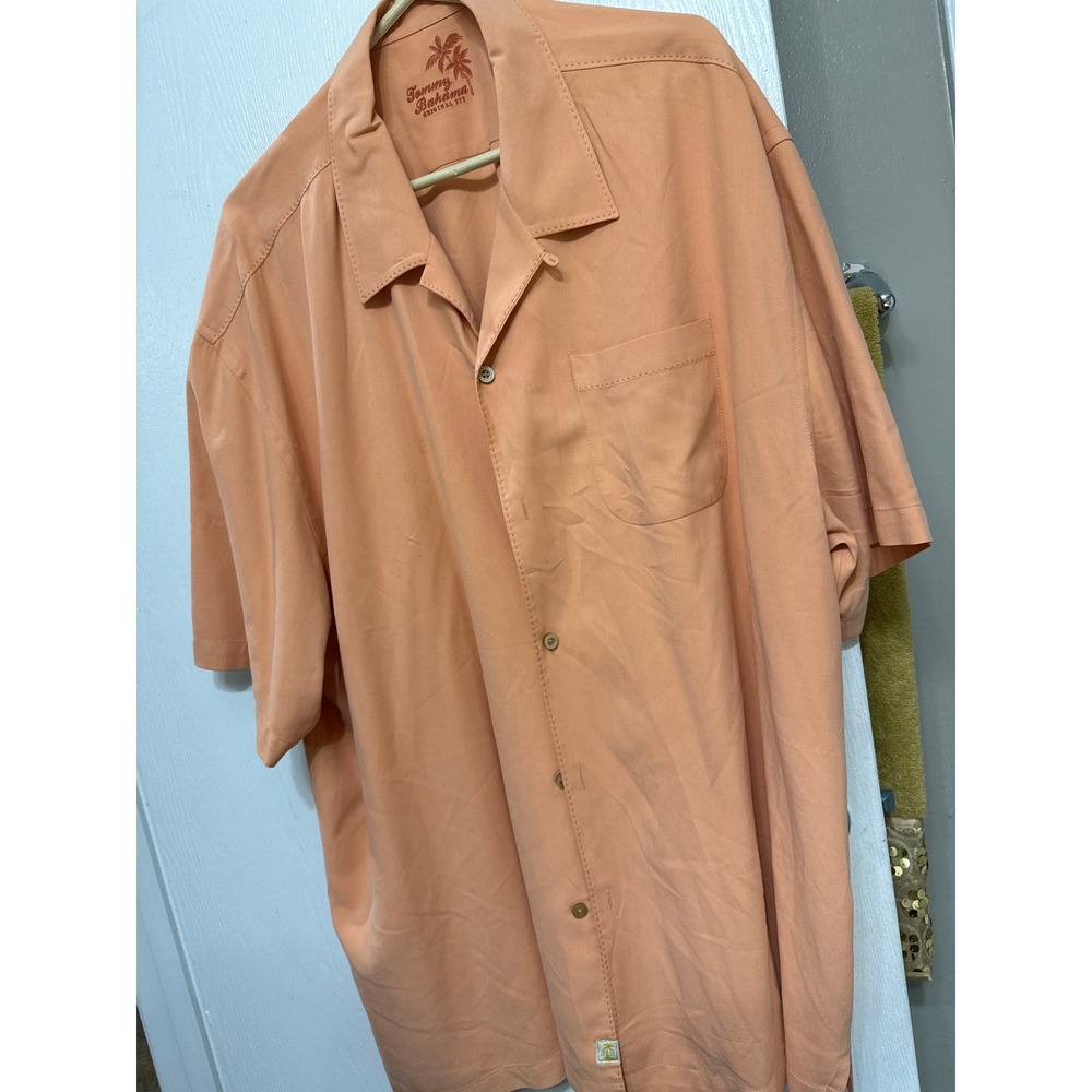 Tommy Bahama Mens XXL Original Fit 100% Silk Short Sleeve Camp Shirt Peach